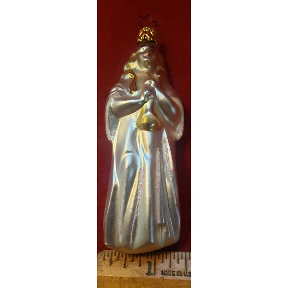 Unbranded Other - Vtg Germany Mercury Glass Angel W/ Horn Instrument Christmas Ornament Glitter